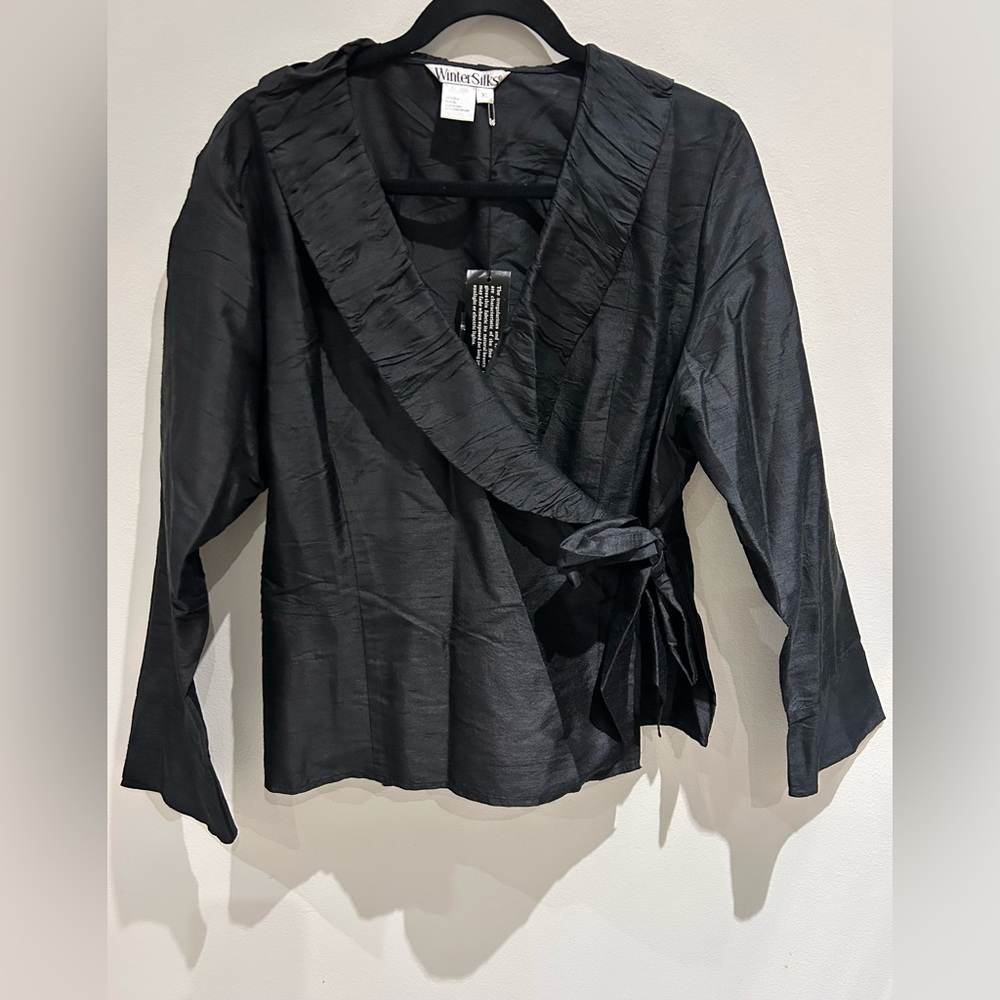 WinterSilks Black 100% Silk Wrap Blouse- Size XL-BNWT